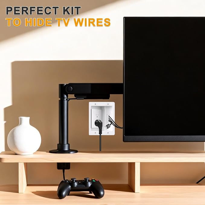 Wall Cable Concealer Kit with Recessed Tv Outlet Box-Two-Hole Socket,Tv Cable Hider Wall Kit Hider Box Fits All Plugs, Easy, Safe Cable Management - Image 8