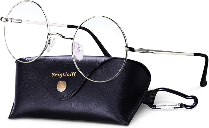 Brigtlaiff Round Blue Light Blocking Glasses for Men Women, Computer Gaming TV Glasses Anti Eyestrain with Metal Frame