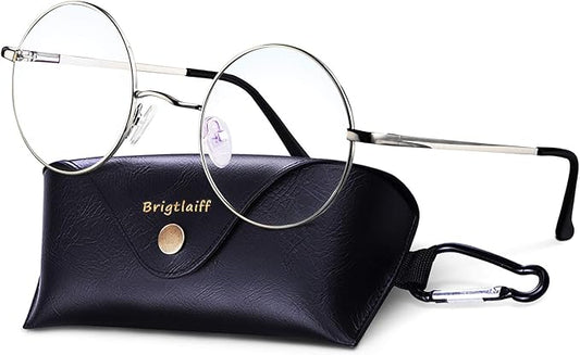 Brigtlaiff Round Blue Light Blocking Glasses for Men Women, Computer Gaming TV Glasses Anti Eyestrain with Metal Frame