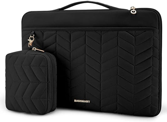 BAGSMART Laptop Case with Handle, Puffy Padded Laptop Bag Sleeve for Women, Portable MacBook Air/Pro Computer Case, 13-14 inch, Black