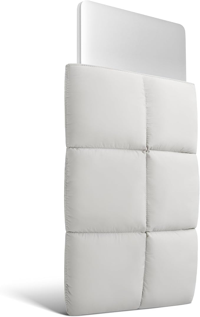 Comfyable Puffy Laptop Sleeve 13 Inch 14 Inch, Quilted Puffer Laptop Carrying Case, Pillow Case Compatible with MacBook Air M4 2025 M3 M2 M1, MacBook Pro M4 Pro/Max, Light Gray