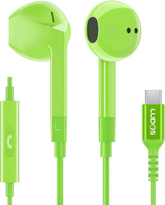LUDOS FEROX USB C Headphones for iPhone 17 16 15 Pro Max Plus Air iPad Pro, 5 Years Warranty, USB-C Earbuds for Samsung Galaxy S24 S23 Ultra S22 S21 FE S20 Z Flip 3 Fold 4 A53, USB Type C Earphones