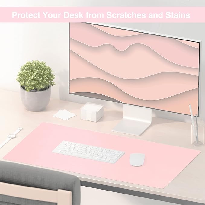 TOWWI Dual Sided Desk Pad, Large Desk Mat, Waterproof Desk Blotter Protector Mouse Pad, Leather Desk Pad Large for Keyboard and Mouse (36" x 17", Blue/Pink)