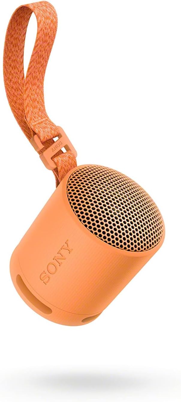 Sony SRS-XB100 Wireless Bluetooth Portable Lightweight Super-Compact Travel Speaker, Durable IP67 Waterproof & Dustproof Shower Speaker, 16 Hour Battery, Versatile Strap, & Hands-free Calling, Orange