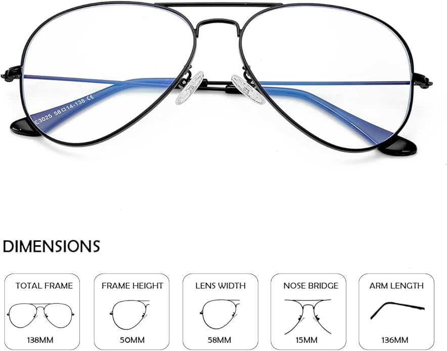 Aviator Clear Lens Glasses for Women Men Non-prescription Eyeglasses Blue Light Blocking Lens Metal Frame