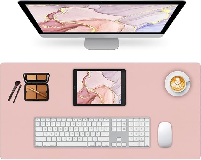 Leather Desk Pad Mat, Computer Mat Non-Slip, PU Large Mouse Pads for Desk, 35.4" x 17" Mouse Pad Pink, Waterproof Keyboard Mats for Office/Home/Decor