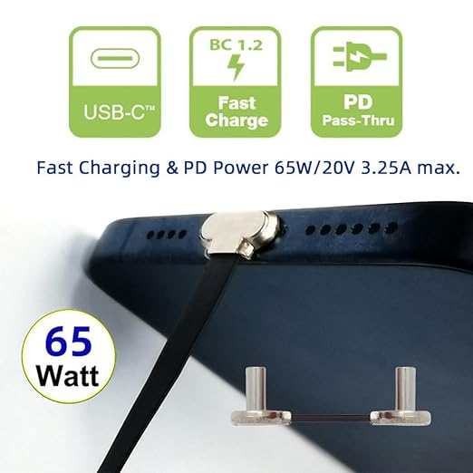 chenyang 0.78Inch USB C Short Flat Cable, USB 2.0 Type C Dual 90 Degree Angled PD 65W Fast Charge Data Extension Cable for Power Bank