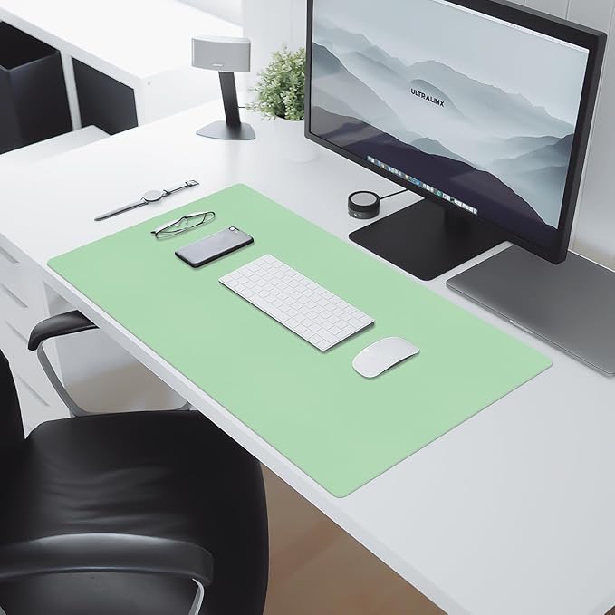 Desk Pad Mat, Leather Green Desk Mat for Desktop, Computer Desk Mouse Pad Non-Slip, Waterproof Keyboard Mat Green Desk Accessories for Office/Home, 31.5" x 15.7"