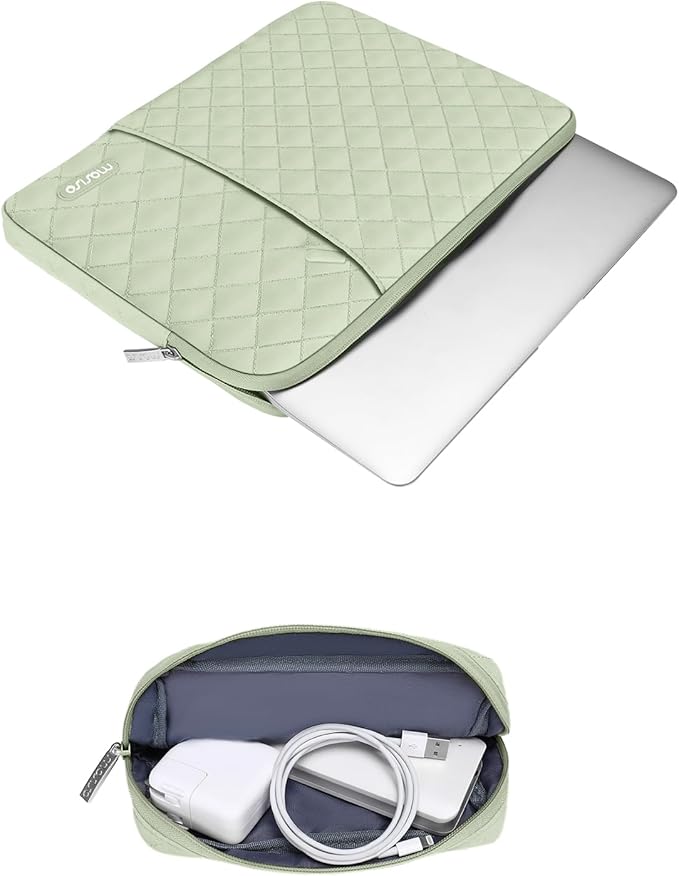 MOSISO Laptop Case 13.3 inch, 13-13.3 inch Laptop Sleeve Compatible with MacBook Air/Pro 13 / Pro 14, HP Dell Acer ASUS Lenovo,Square Quilted Vertical Computer Bag with Pocket&Small Case, Sage Green