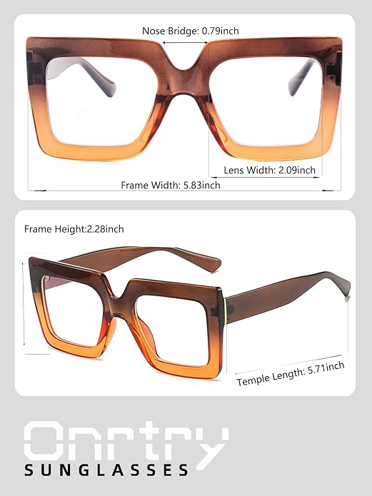 Onrtry Oversized Square Blue Light Glasses for Women Men Thick Frame Big Computer Eyewear Non-Prescription Eyeglasses