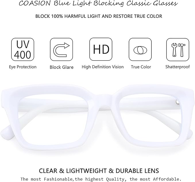 COASION Blue Light Blocking Eyeglasses Classic Thick Square Rim Frame Eyewear for Women Men
