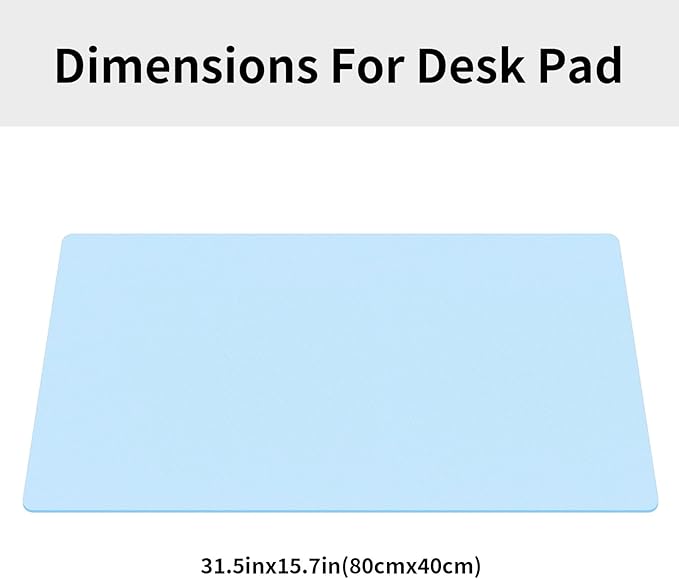 Large Office Leather Desk Mat, Large Mouse and Keyboard Pad, Laptop Pad, Desktop Protector(Light Blue, 31.5 in. x 15.7 in.)
