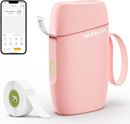 Rongta Label Maker Machine with Tape, Bluetooth Label Printer, Wireless Mini Label Makers with Multiple Templates for Organizing Office Home (Pink)