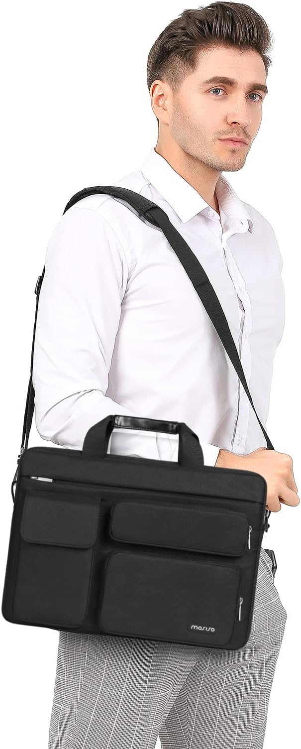 MOSISO Laptop Shoulder Bag 13 inch, 13 inch Computer Bag Compatible with MacBook Neo 13 inch/Air 13.6 M5 M4 M3 M2/Air 13 M1/Pro 13 M2 M1 with 2 Raised&1 Flapover&1 Horizontal Pocket&Handle&Belt, Black