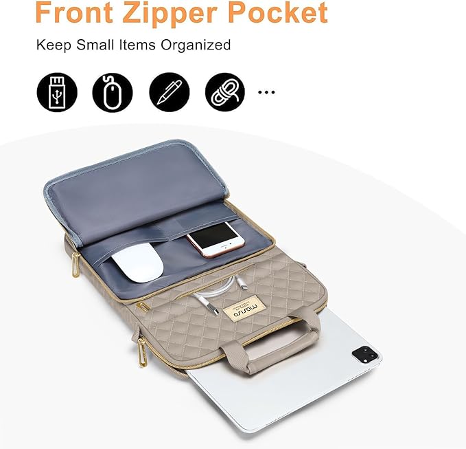 MOSISO 12.9 inch Tablet Sleeve Bag for iPad Pro 13 M4&iPad Air 13 M3 M2,iPad Pro 12.9 M2 M1 6/5,Surface Laptop Go 12.4,Galaxy Tab S8+/S9+ 12.4,Square Quilted Carrying Case with 2 Pockets, Taupe Brown