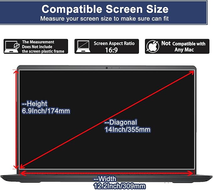 (2-Pack) 14" Laptop Screen Protector Tempered Glass for 14 HP/Dell/ASUS/Samsung/Lenovo/Acer/MSI/LG and All Other Brands 14" 16:9 Laptop, 9H Hardness, Anti-Fingerprint, No Bubble, HD