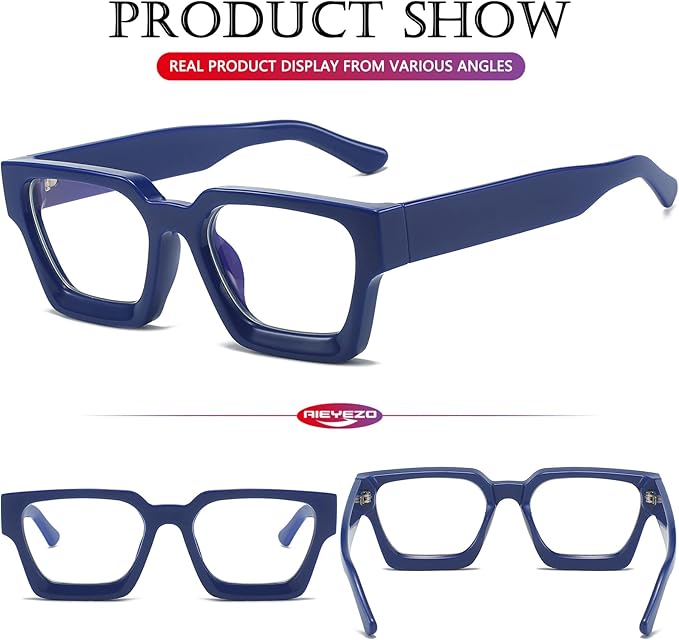 AIEYEZO Square Thick Frame Glasses for Women Men Fashion Blue Light Glasses Trendy Chic Computer Eyeglasses