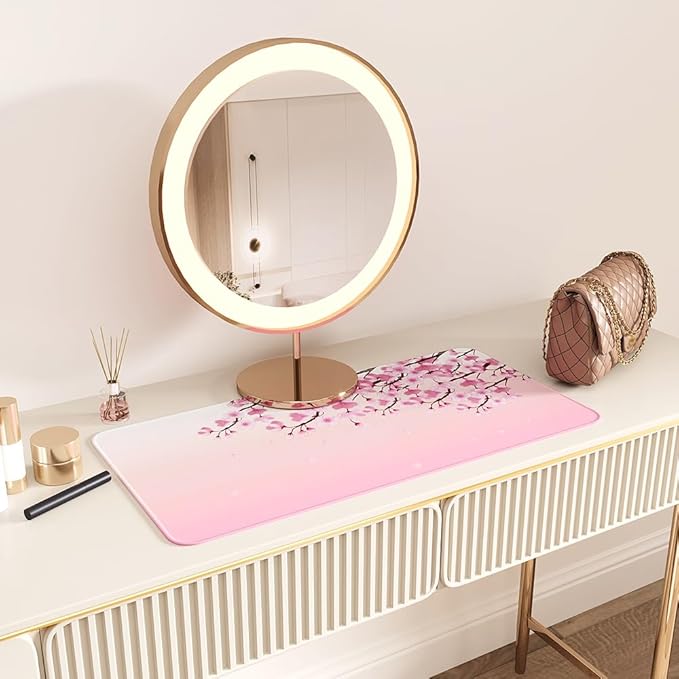 Large Mouse Pad Mat 11.8 x31.5 inches with Stitched Edge Non-Slip Rubber Base for Home Office Gaming Desk Mouse Pads Mats Accessories (Pink Flowers)