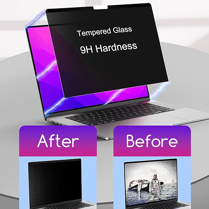 16" Privacy Screen Protector | 9H Tempered Glass with Anti-Blue Light & Anti-Glare | Universal Fit for HP, Dell, ASUS, Samsung, Lenovo, Acer, MSI 16:10 Laptops (Wide-Angle Privacy + Eye Comfort)"