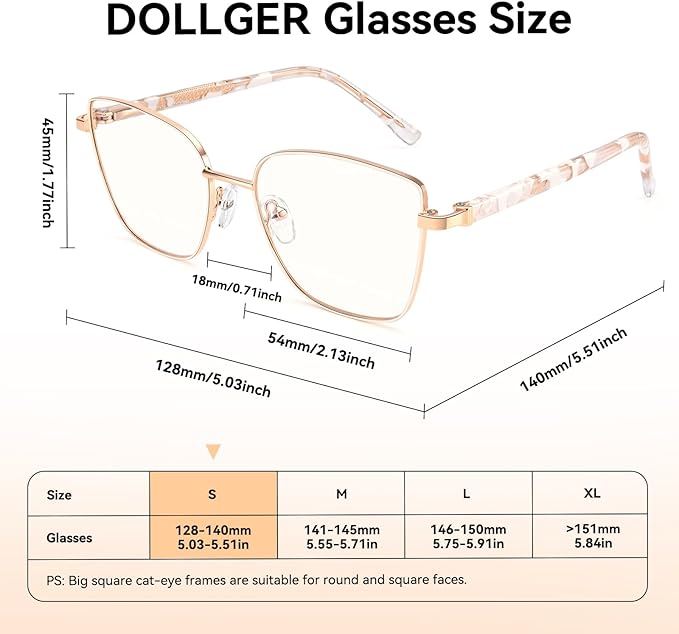 Dollger Blue Light Blocking Glasses for Women Trendy Oversized Computer Eyeglasses Cat Eye Metal Frame bluelight glasses Gold