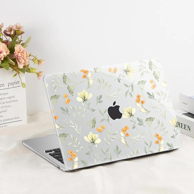 G JGOO Compatible with MacBook Air 13 inch Case 2026 2025-2022 M5 A3449 M4 A3240 M3 A3113 M2 A2681, Hard Shell for MacBook Air 13.6 inch Case + Keyboard Cover + Screen Protector, Green Leaf