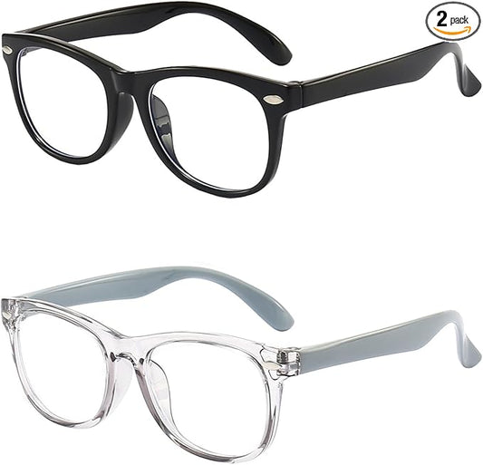 FANNYGO 2 Pack kids Blue Light Blocking Glasses For Girls And Boys Computer Blue Light Blocking Glasses For Age 3-11 (Black + Light gray)