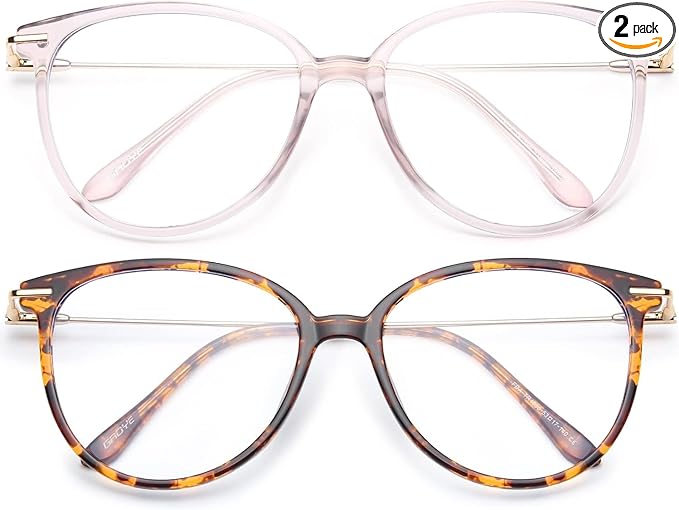 Gaoye Blue Light Blocking Glasses - Trending Round TR90 Frames, Metal Arms, UV400 Protection - Matching Soft Case