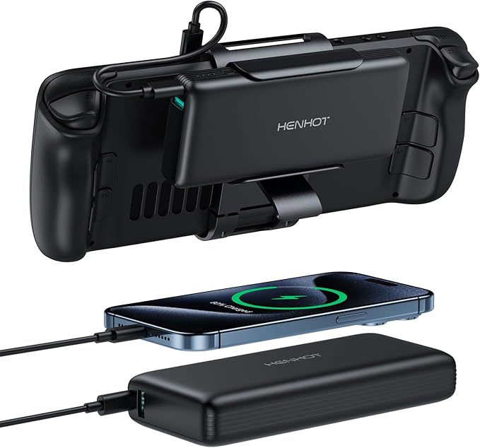 2-in-1 Steam Deck Power Bank for Steam Deck/Steam Deck OLED, 65W 20000mAh External Battery Pack, Steam Deck Accessories with Stand Dual USB C Cables, for MacBook, Dell, Lenovo, Asus