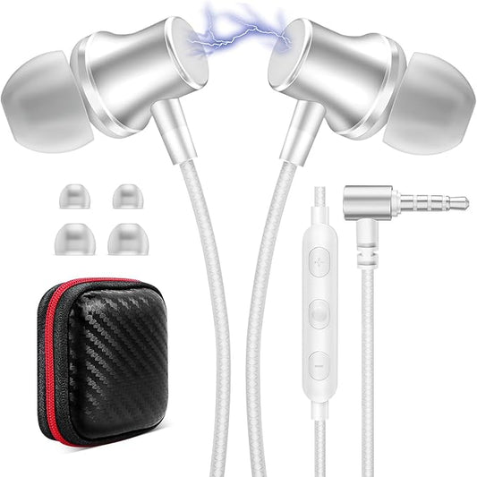 Wired Earbuds for School Chromebook Laptop PC, Noise Isolating Ear Buds with 3.5mm Plug in Audio Jack Microphone HiFi Stereo Wired Headphone Corded Earphone for Kindle Fire School Travel MP3, Silver