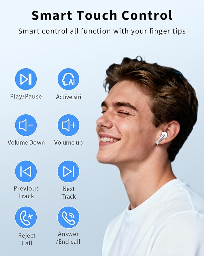 Wireless Earbuds, Bluetooth 5.4 Headphones with 50H Playback, Deep Bass Stereo Ear Buds Clear Calls with LED Power Display, IPX7 Waterproof, in-Ear Earphones with Mic for Phone/Android/iPad, Rose Gold
