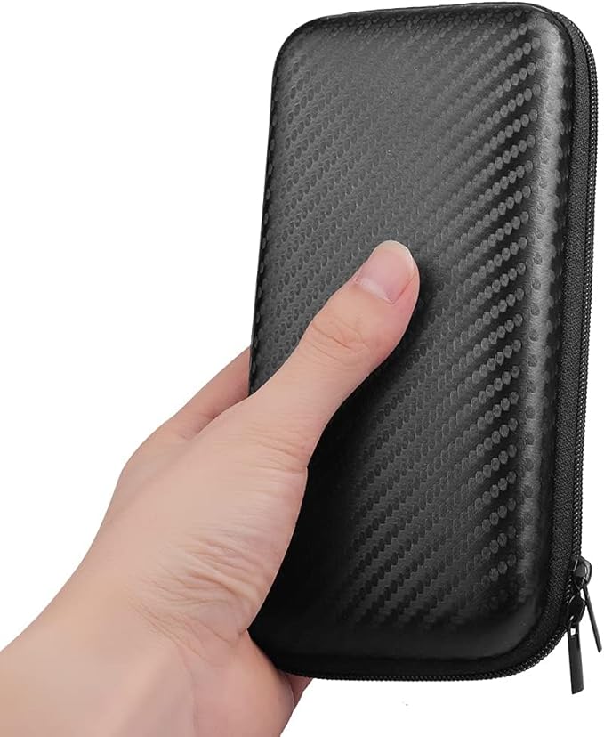 iMangoo Travel Essential Electronics Organizer Charger Case, Shockproof Dual Zipper Power Bank Cables Tech Accessories Pouch Purse, Men & Women Travel Must Have Storage Bag, 6.5x3.2x1 inch Fiber Black