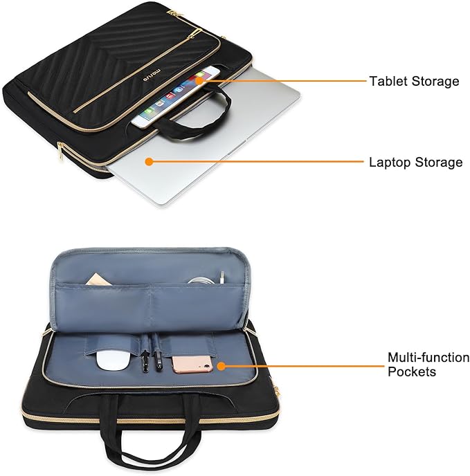 MOSISO 360 Protective Laptop Shoulder Bag,15-15.6 inch Computer Bag Compatible with MacBook Pro 16, HP, Dell, Asus Notebook,Messenger Briefcase with Front Quilted Raised Horizontal Pockets, Black