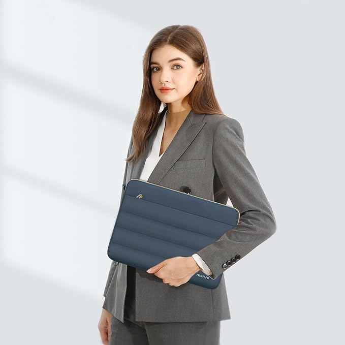 MOSISO Laptop Case 16 inch, 15-15.6 inch Puffy Laptop Sleeve Compatible with MacBook Pro 16 M5 M4 M3 M2 M1, HP Dell ASUS Acer Toshiba Lenovo, Polyester Horizontal Bag with Small Case, Haze Blue