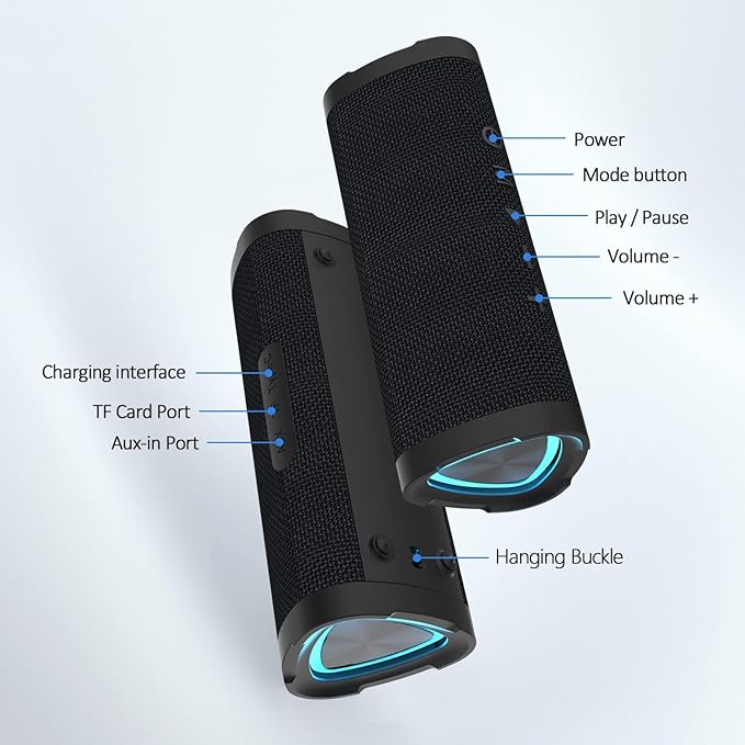Vanzon V40 Portable Speaker Bluetooth 5.0, 24W Stereo Sound Bluetooth Speaker Wireless, 24H Playtime,Colorful RGB Modes, TWS Pairing, Gift Ideas