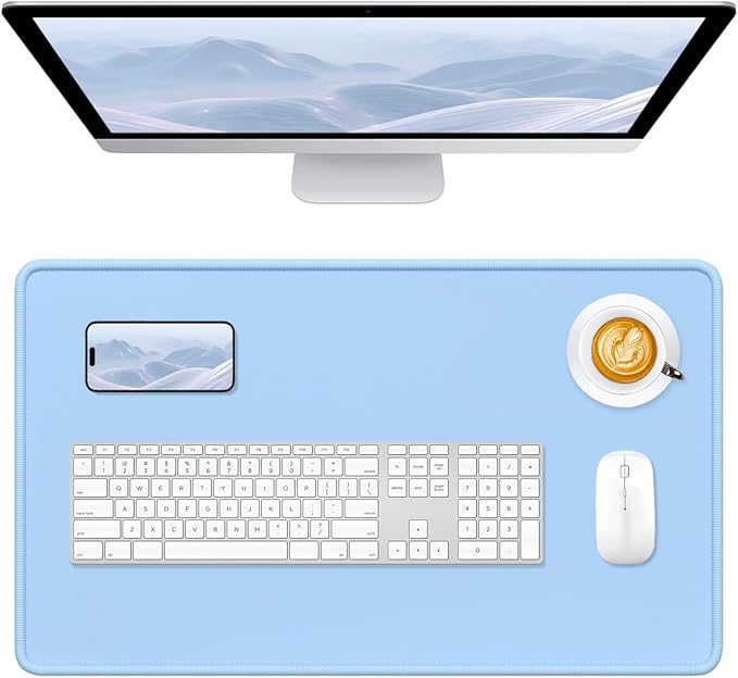 Hsurbtra Desk Pad, 23.6" x 13.8" Premium-Textured Desk Mat, Stitched Edge Anti-Slip Waterproof Rubber Mouse Pad, M Extended Computer Mat for Office Gaming Laptop Keyboard Sky Blue