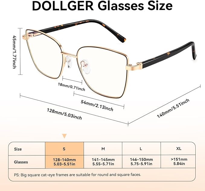 Dollger Blue Light Blocking Glasses for Women Trendy Oversized Computer Eyeglasses Cat Eye Metal Frame bluelight glasses Gold