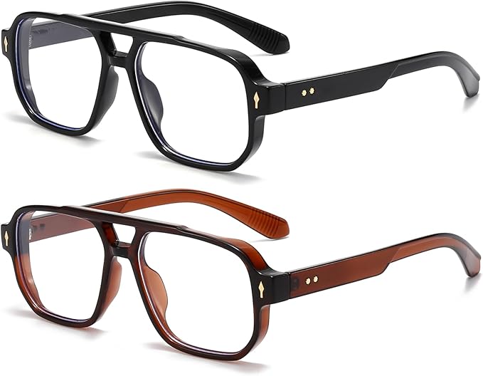 PORADAY Blue Light Blocking Glasses for Women Men 70s Retro Square Aviator Eyeglasses Rectangle Computer Eyewear