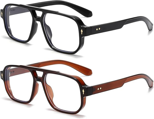 PORADAY Blue Light Blocking Glasses for Women Men 70s Retro Square Aviator Eyeglasses Rectangle Computer Eyewear