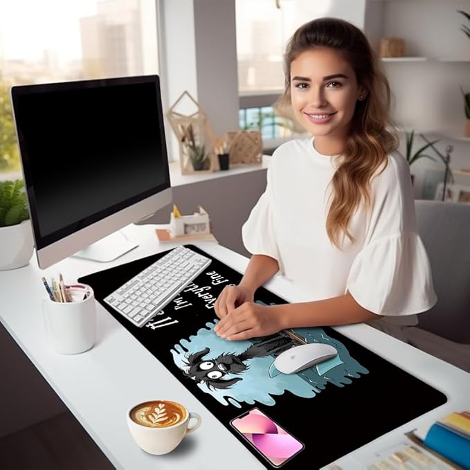 Funny Dog Mouse Pad Large Desk Mat, Extra Large Gaming Computer Mousepad with Stitched Edges Non-Slip, It's Fine Keyboard Mouse Pad for Desktop Cute Home Office Desk Accessories 31.5in