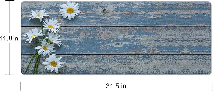 Large Gaming Mouse Pad, Extended XL Mousepad, Non-Slip Rubber Base Keyboard Mouse Mat Desk Pad for Work, Game, Office, Home, 31.5 x 11.8 in, Daisy Flowers on Old Wooden