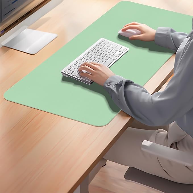 Desk Pad Mat, Leather Green Desk Mat for Desktop, Computer Desk Mouse Pad Non-Slip, Waterproof Keyboard Mat Green Desk Accessories for Office/Home, 23.6" x 13.7"