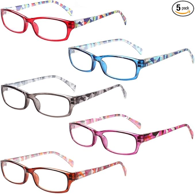 Henotin 5-Pack Reading Glasses Blue Light Blocking Anti Eyestrain Computer Reading Glasses for Women and Men Readers (Mixed color, 1.25)