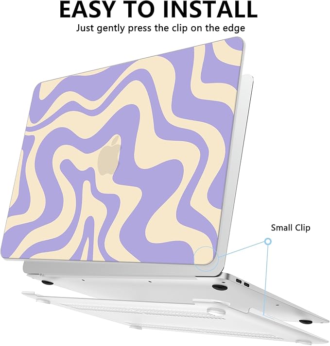 AKIT Compatible with MacBook Air 13 Inch Case M1 2022 2021 2020 2019 2018 A2337 A2179 A1932, Pattern Hard Shell Laptop Case+Screen Protector+Keyboard Cover for Mac Book Air 13.3 Inch, Violet Wave