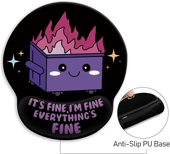 Blusabaca Funny Cute Mouse Pad with Wrist Rest, Dumpster on Fire Ergonomic Mouse Pads Wrist Support for Desk, Mousepad for Wireless Mouse Gaming Laptop Work Home Desk Accessories Office Supplies Decor