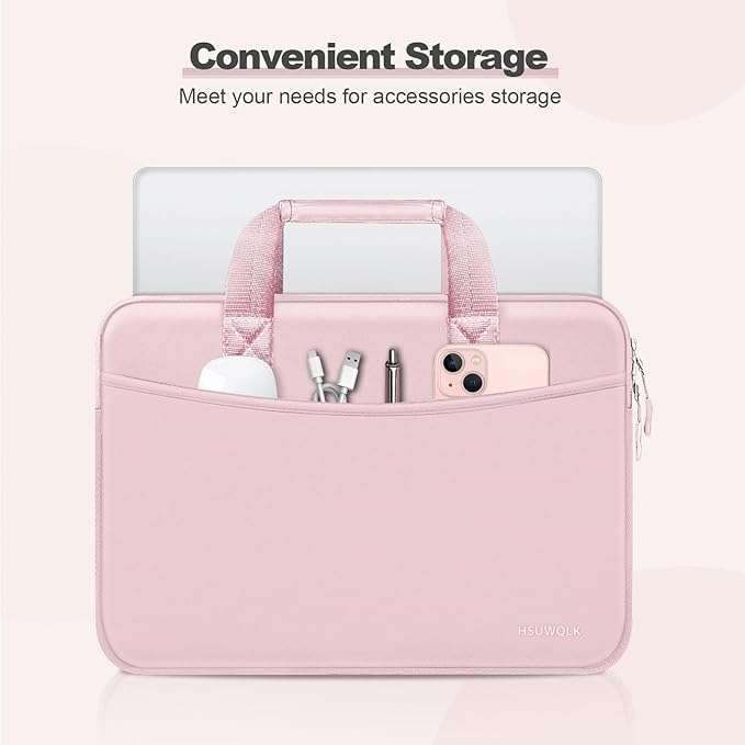 Laptop Case 13.3 inch,13-13.3 inch Laptop Sleeve Bag Compatible with MacBook Neo 13/Air 13 13.6/Pro 13/Pro 14,HP Dell ASUS Lenovo Notebook,Neoprene Computer Bag with Handle&Curved Pocket,Pink