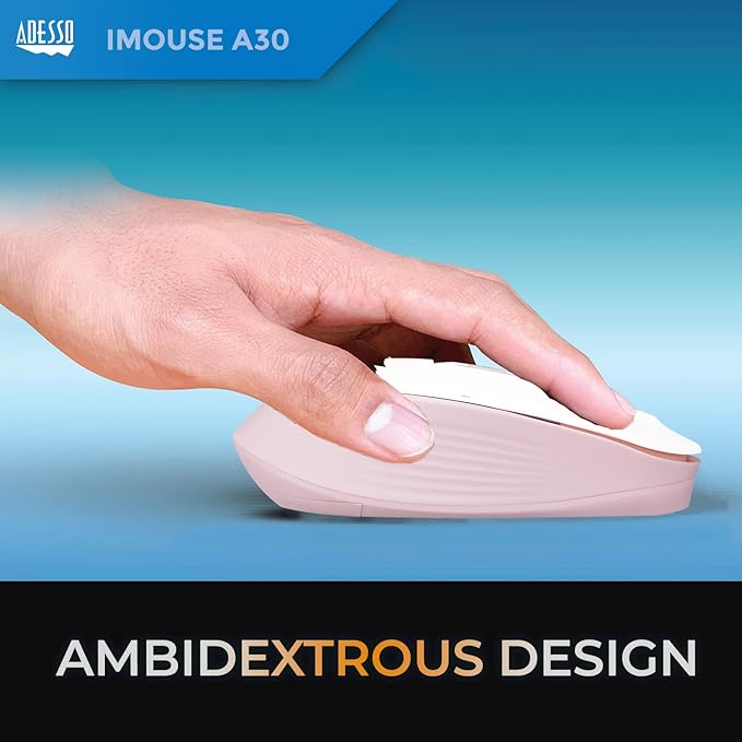 Adesso iMouse A30 Wireless Mouse with AI Copilot Button 2.4GHz USB Dongle 1200 DPI Left and Right Hand Design (Pink)