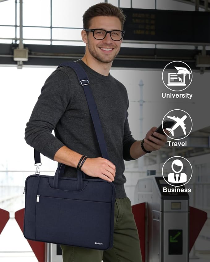 Ferkurn Laptop Case Bag Women Men Computer Sleeve with Shoulder Compatible with HP/Inspiron/Thinkpad/Vivobook/MSI/Surface, 17.3 inch, Blue