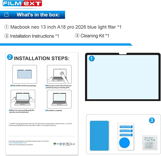 FILMEXT Macbook Neo 13 inch Screen Protector (2026, A18 Pro),Anti-Glare Anti-Blue Light Filter Bubble Free Eye Protection Mac Neo 13"