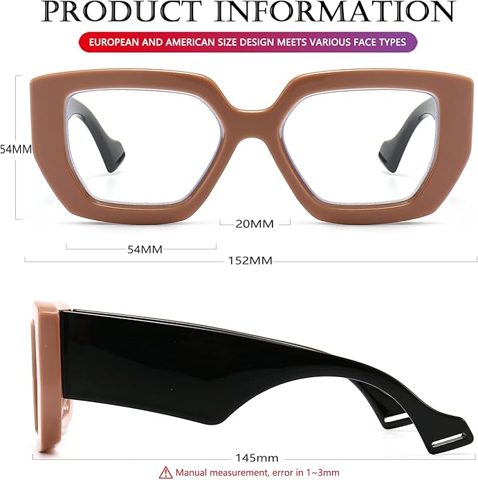 AIEYEZO Thick Frame Blue Light Glasses Men Women, Fashion Square Computer Eyeglass Anti Eyestrain & Prevent Headache