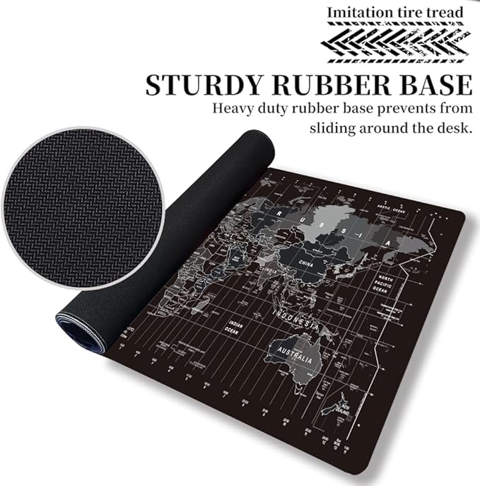 Large Keyboard Gaming Mouse Pad Black World Map Mouse Pad with Anti-Slip Rubber Base, Extended XXL Long Gaming Mousepad Big Mouse Pads for Desk,31.5 X 11.8 Inch